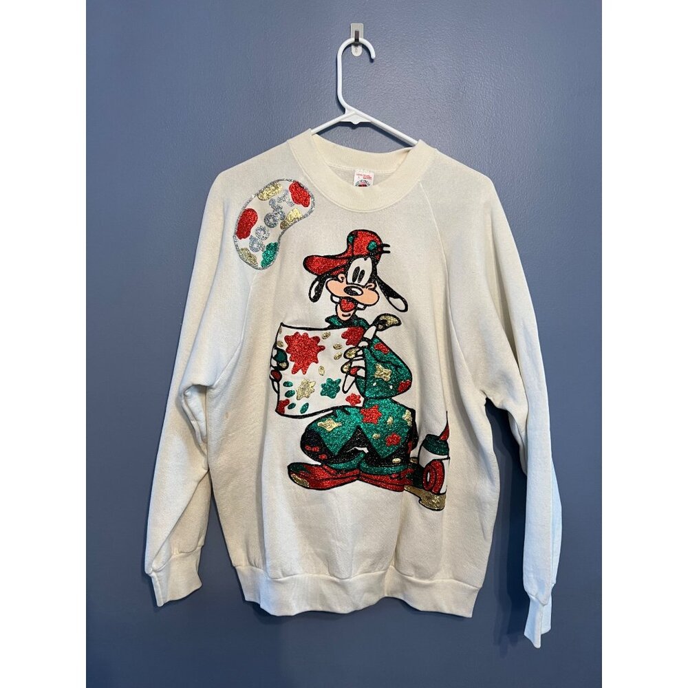 VTG Women's Homemade Glitter Christmas Disney Goofy Sweatshirt Size Large